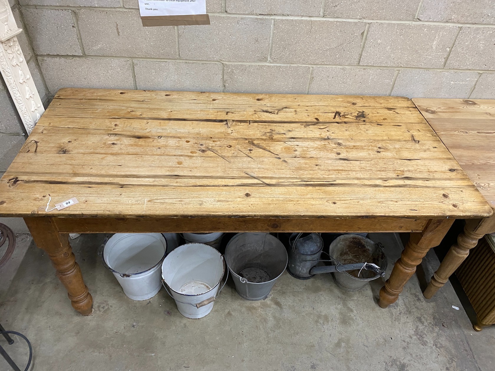 A Victorian and later rectangular pine kitchen table, width 183cm, depth 90cm, height 76cm